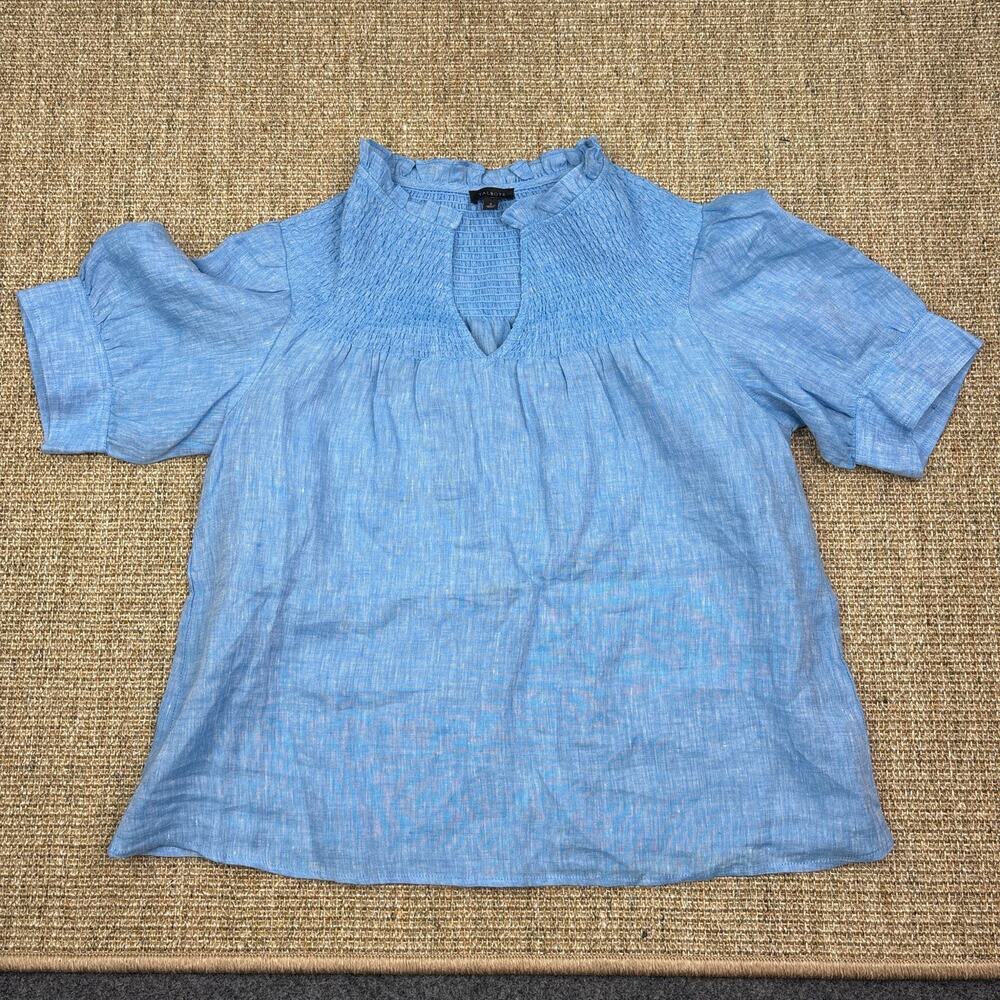 Talbots Light Blue Short Sleeve Smocked Neck Top